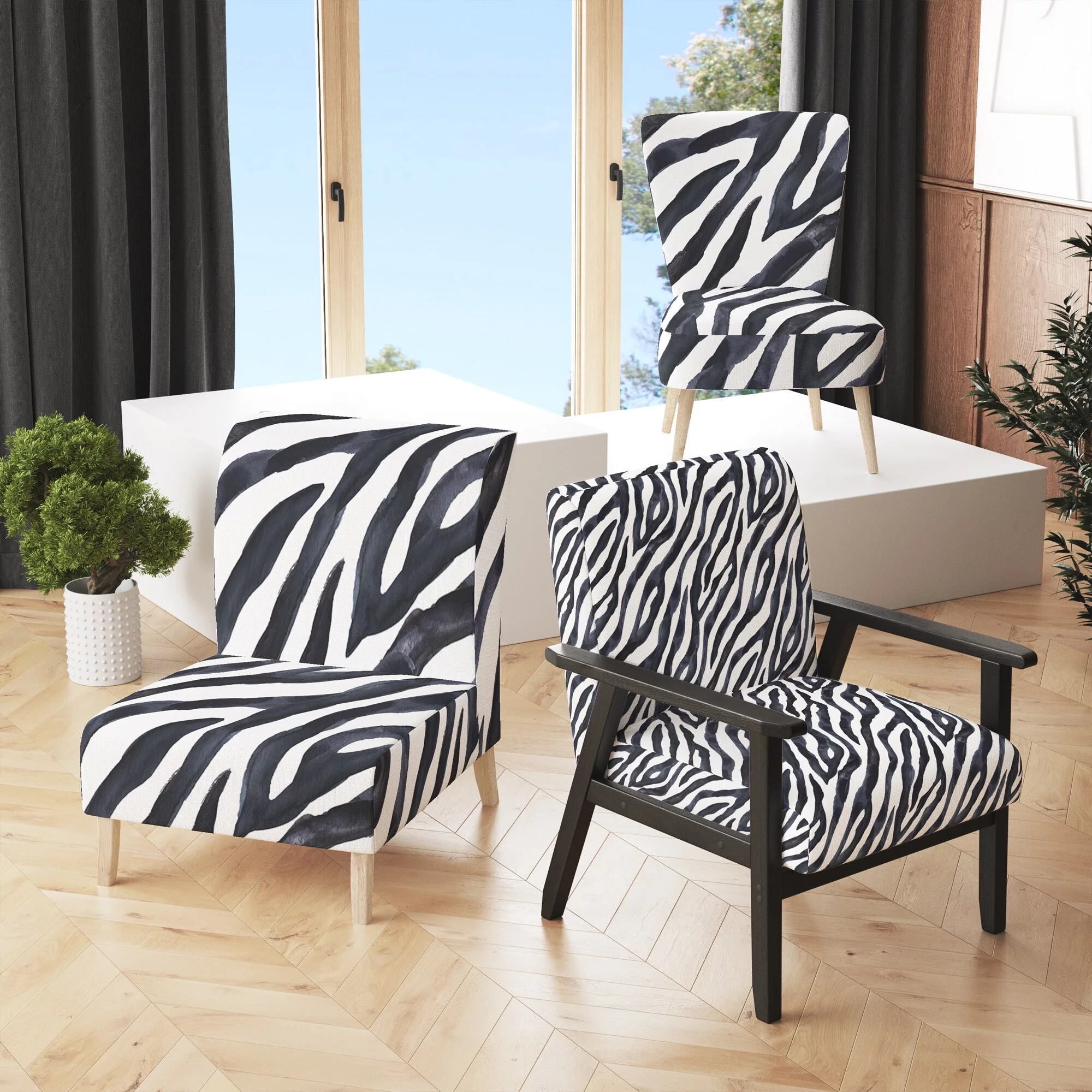 Designart "Zebra Striped " Upholstered Cabin & Lodge Accent Chair and Arm Chair