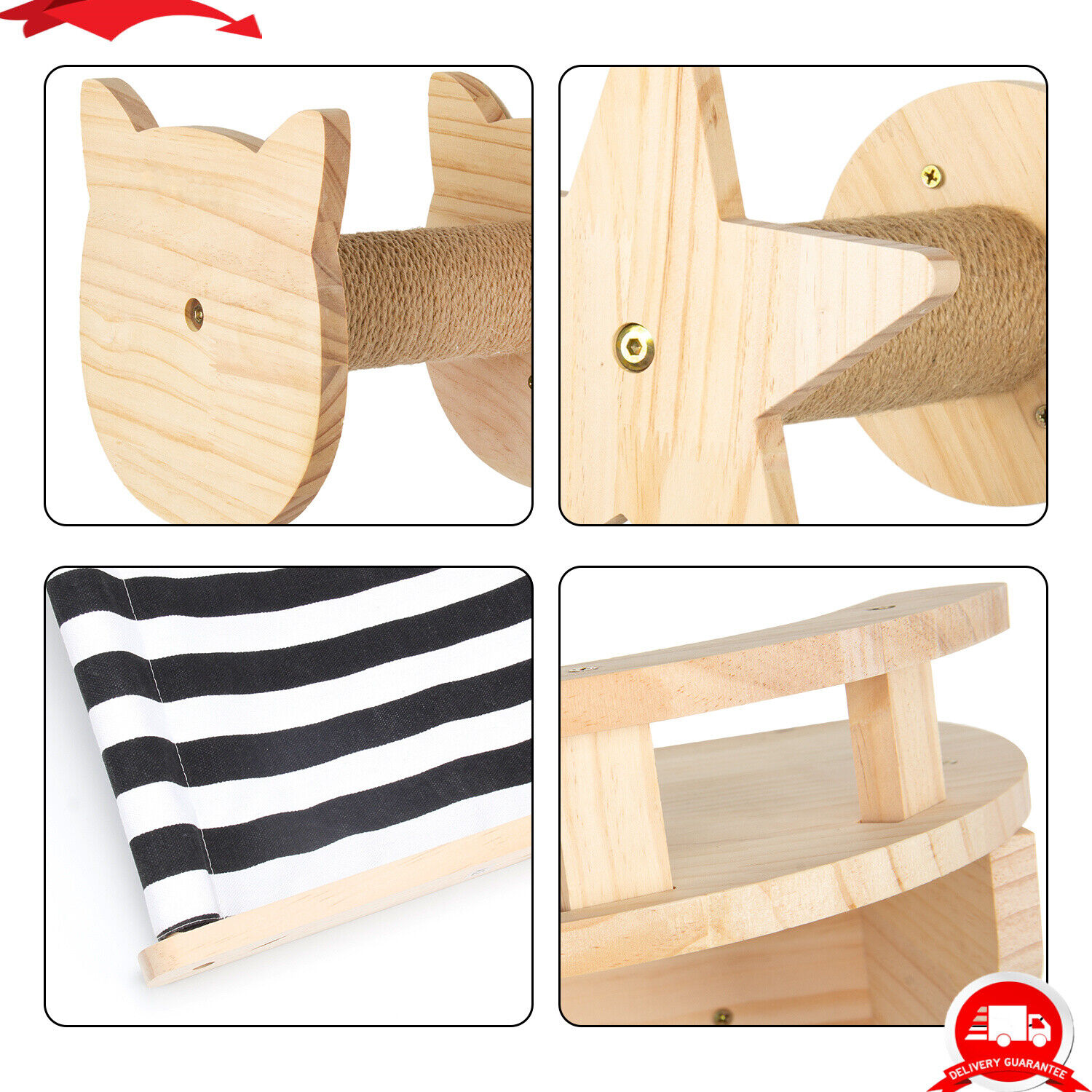 5PCS Cat Climbing Frame Wall Mounted Cat Scratching Post Wooded Jumping Platform