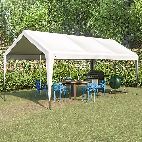 10x20 FT Outdoor Carport Portable Garage Heavy Duty Canopy Storage Shelter Shed All-Season Tarp with Removable Sidewalls & Doors for Car, Truck, Boat, Camping, Party (Gray)