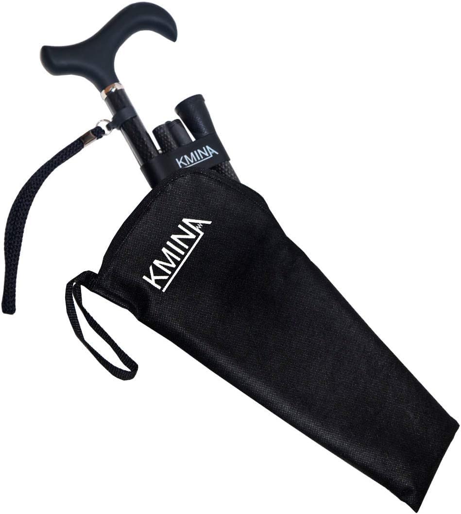 KMINA PRO - Folding Cane for Women, Carbon Fiber Cane, Lightweight Cane, Carbon Fiber Walking Cane, Fold up Cane with Strap, Collapsible Cane, KMINA PRO Carbon Fibre Folding