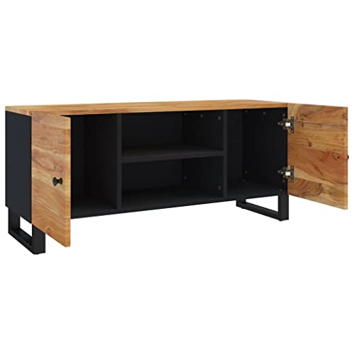 TV Stand 41.3"x13"x18.1" Solid Wood Acacia,Industrial Wooden TV Stand with 4 Compartments for Ample Storage Furniture for TV & Media, Entertainment Centers