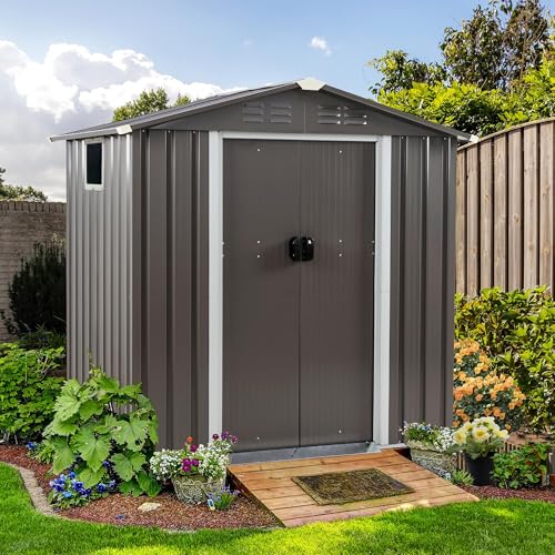 Shintenchi 5x3 FT Outdoor Storage Shed with Window, Lockable Outdoor Waterproof Tool Storage Sheds, Weather Resistant Tool Storage House Shed for Garden, Backyard, Patio Utility and Tool Storage, Gray