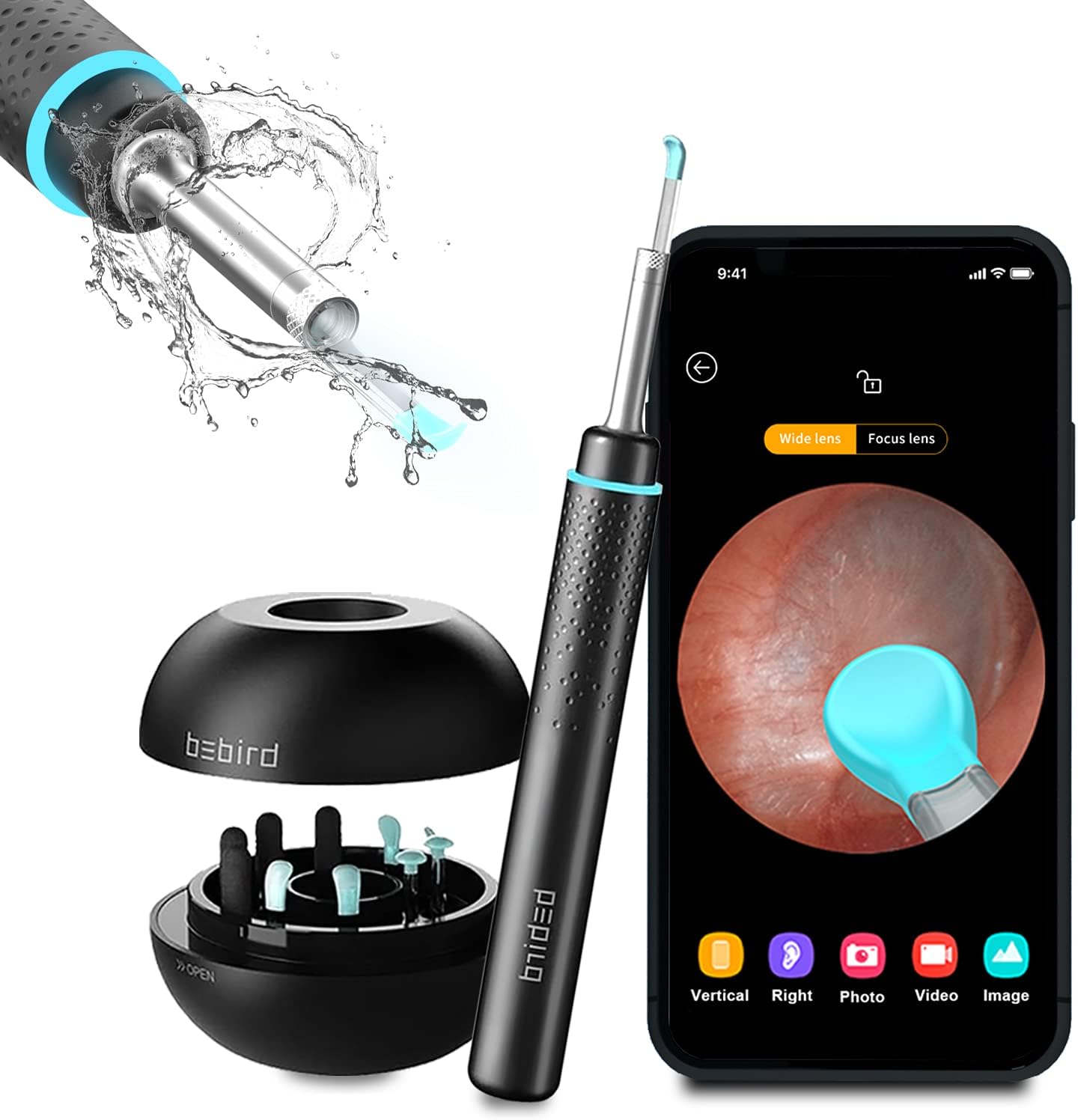 BEBIRD M9 Pro, Ear Cleaning Endoscope, Wireless Ear Cleaning Camera 1080P FHD with 6 LED Light, Waterproof 3.5mm Ultra-Thin Ear Scope Temperature Control for All Mobile Devices (Black) Pack of 2