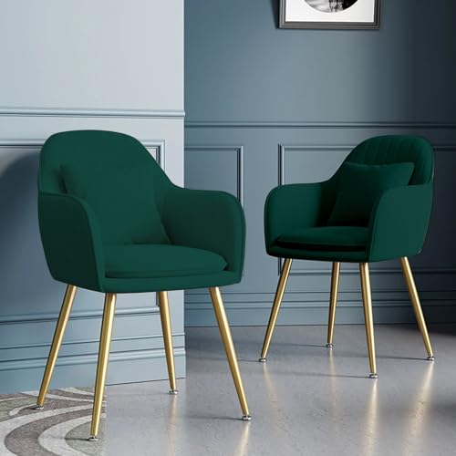 Napfox Furniture Velvet Living Dining Room Set of 2 Accent Arm Chairs Upholstered Seat Club Guest Mid Century Chair with Golden Metal Legs (Pink)