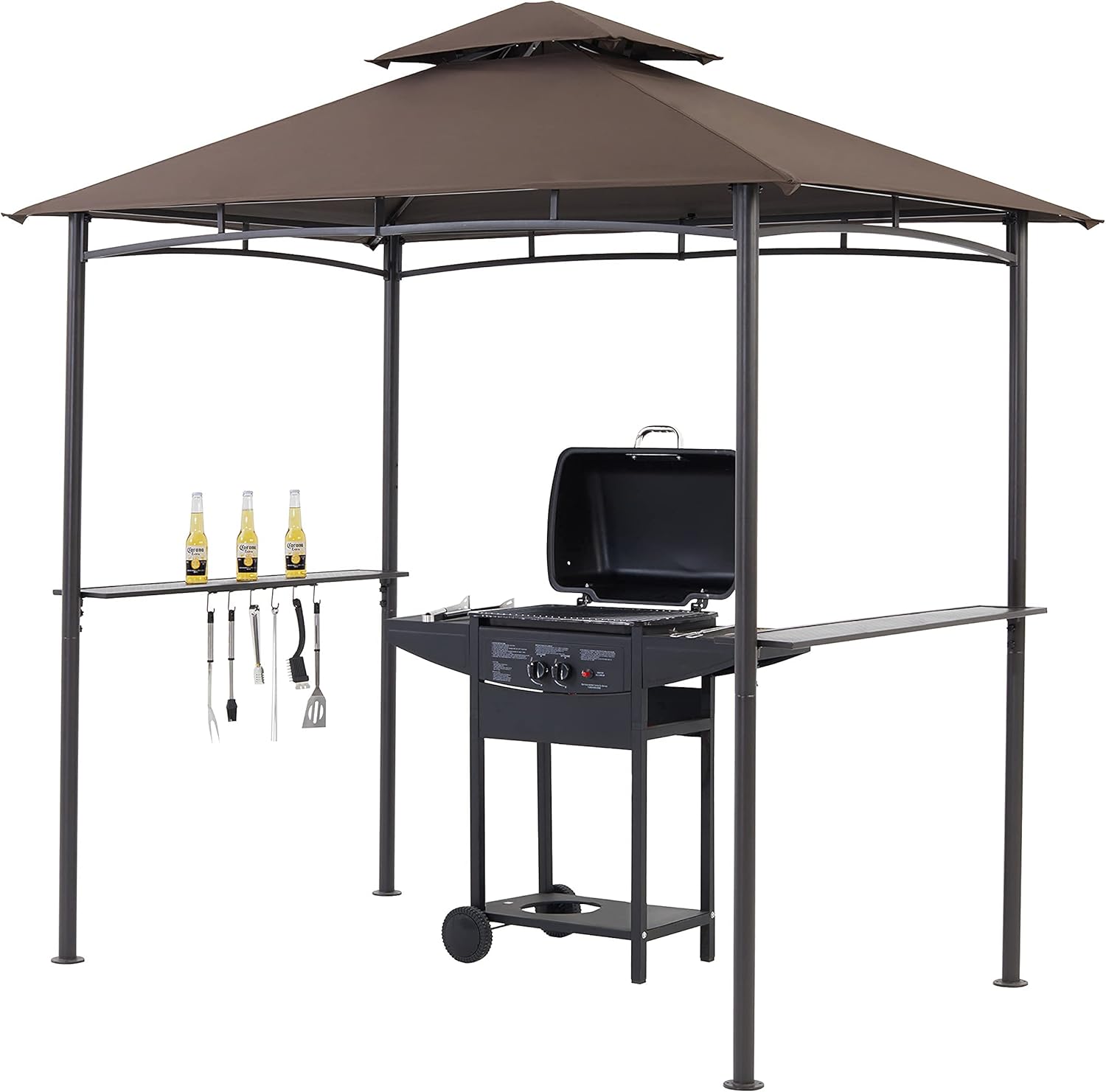 StarEcho Soft Top Barbecue Grill Gazebo, Outdoor Canopy Grill Double Tired, Gazebo for BBQ Grill Shade Tent,5'X8', Beige