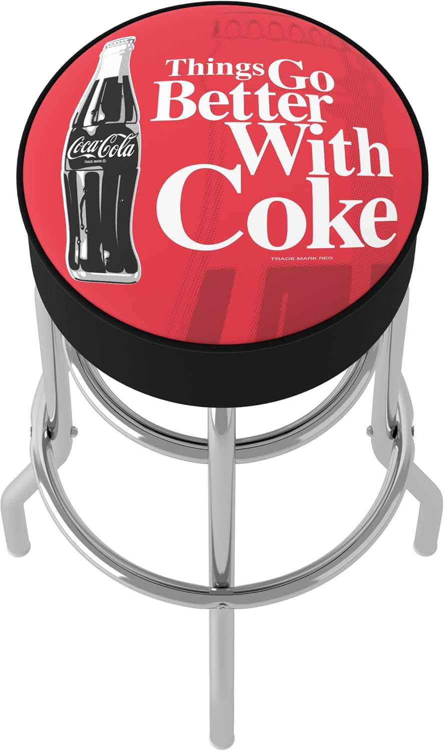 Bar Stool - Coca-Cola Things Go Better with Coke Bottle Art Stool with Foam Padded Seat - Swivel Chair for Game Room, Garage, or Home Bar by Trademark Gameroom