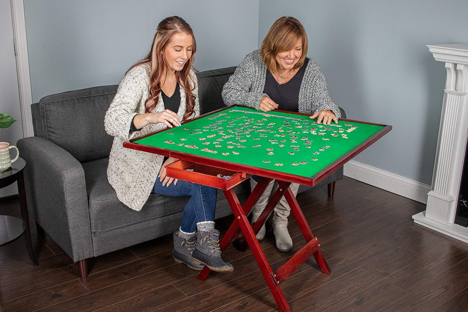 Mary Maxim Folding Jigsaw Puzzle Table - Puzzle Tables for Adults - Portable Game Table & Puzzle Board - Felt Mat Top 35” x 35” - Puzzle Holder & Organizer - Puzzle Accessories - Card & Game Table