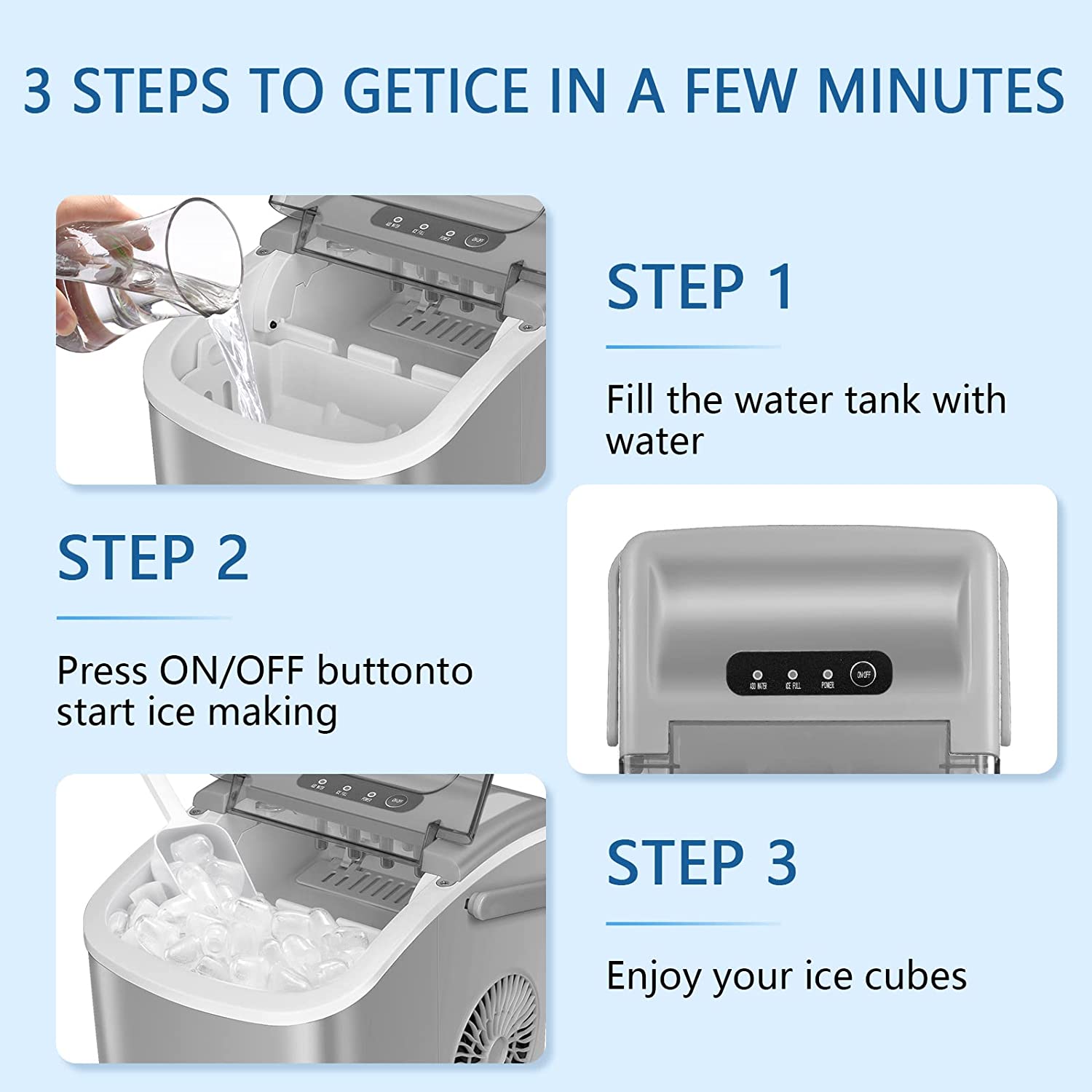 Countertop Ice Maker Portable Ice Machine with Handle, Self-Cleaning Ice Makers, 26Lbs/24H, 9 Ice Cubes Ready in 6 Mins for Home Kitchen Bar Party