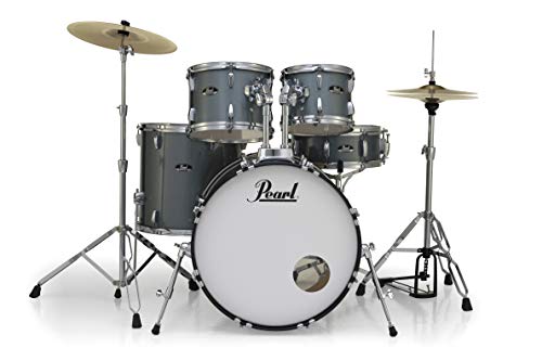 Pearl Roadshow Drum Set 4-Piece Complete Kit with Cymbals and Stands, Charcoal Metallic (RS584C/C706)