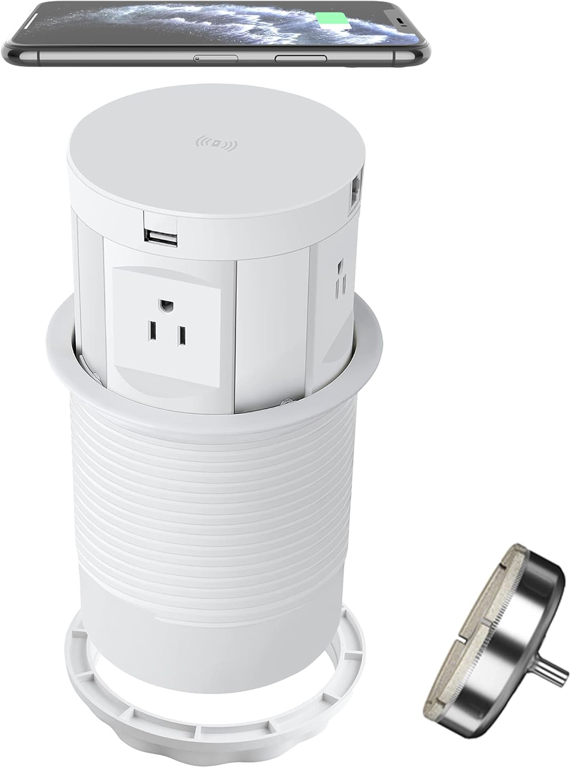 Automatic Pop up Power Outlet with Wireless Charger,Countertop Outlet Pop up for Granite,Space Saver Pop up Counter Outlet,2 USB Port,Recessed Power Socket with RJ45 Cat6 Data Port and HDMI Port