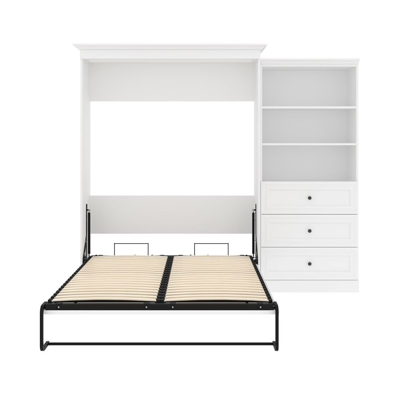 Atlin Designs Wood Queen Murphy Bed and Organizer with Drawers in White