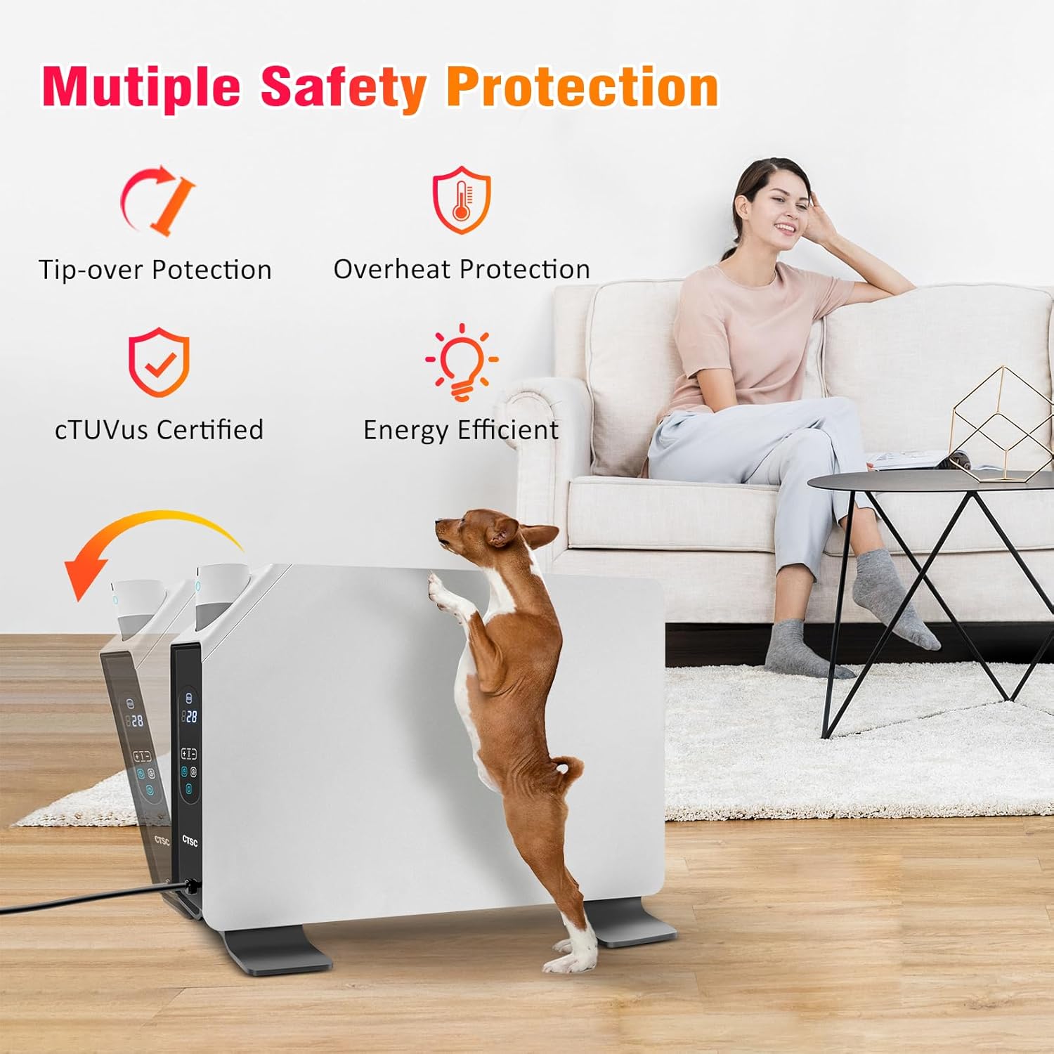 CTSC Convection Heater - Panel Heater - Space Heater Indoor Large Room - 750W/1500W Convection Panel Heater with Remote Control, Adjustable Thermostat, Freestanding/Wall Mount Large Room Heater