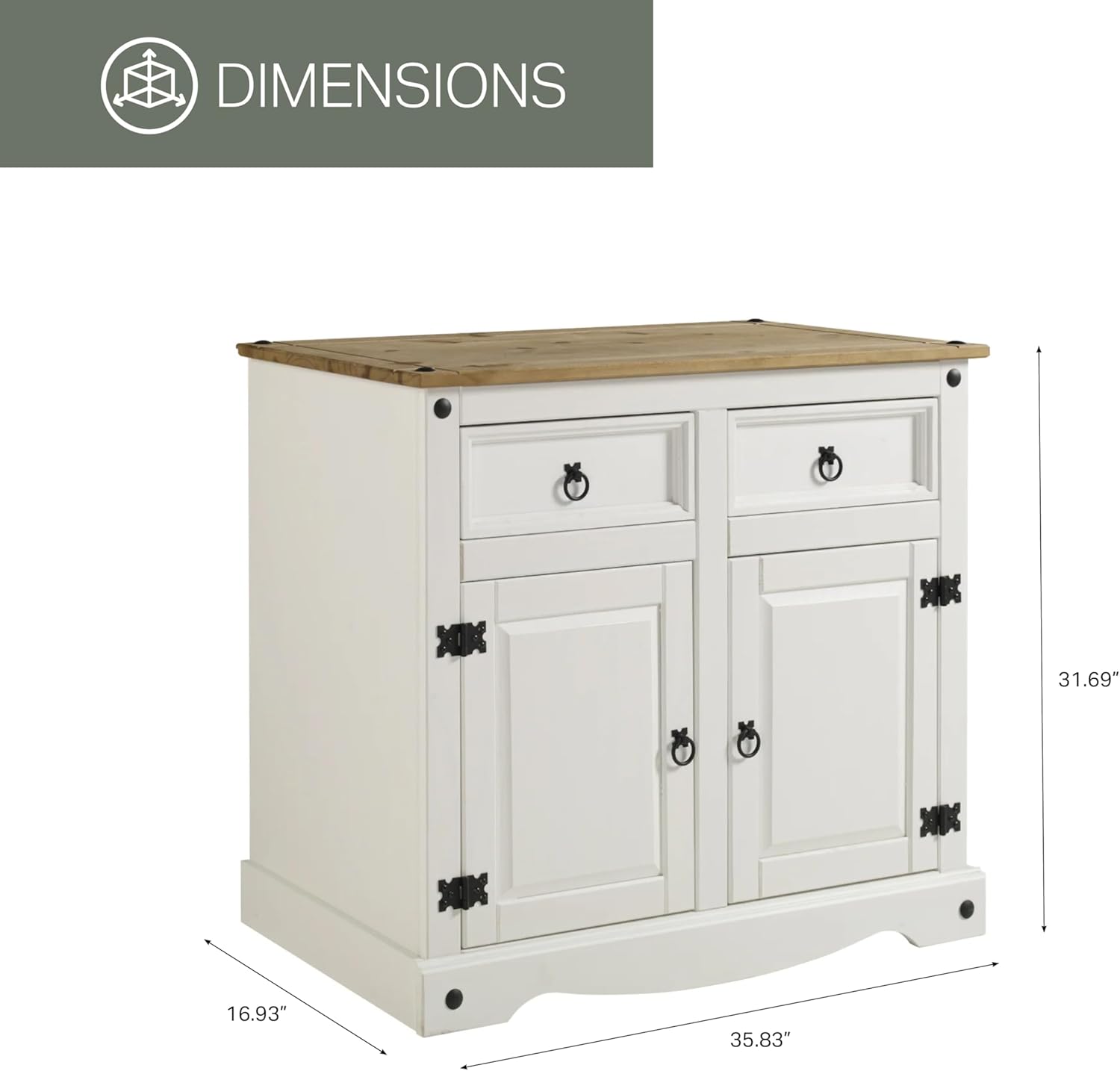 American Furniture Classics Cottage Series Wood Buffet Sideboard, White Distressed