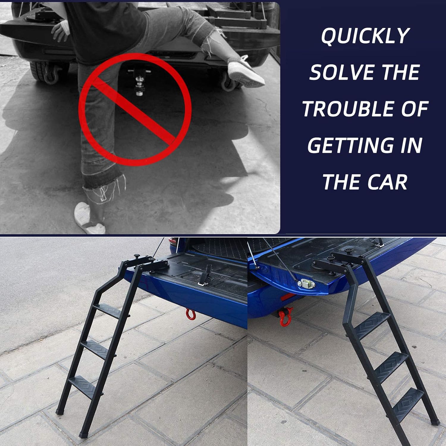 Tailgate Ladder for Truck Black Ladder 360°Rotation Durable Iron with Black Powder Coat Universal Fit for Pick Up