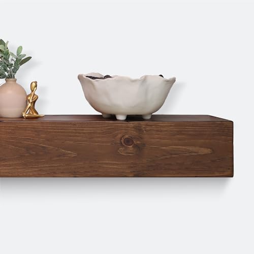 Fireplace Mantel, Rustic, Shelf, Floating Mantle, Real Wood, Beam, URBANDI (Brown, 60Lx6Hx8D)