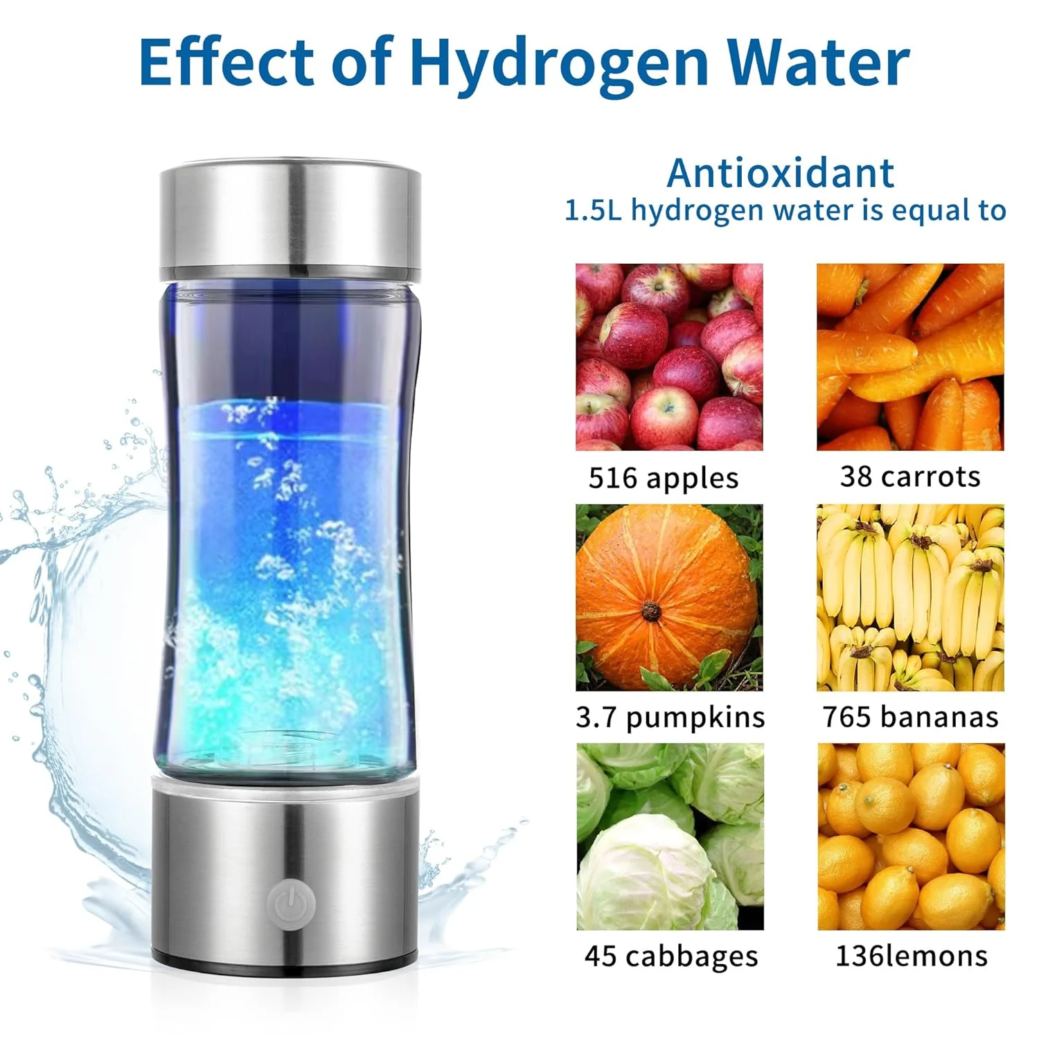 Hydrogen Water Bottle, Hydrogen Water Generator, Portable Hydrogen Generator, Rechargeable Water Ionizer with New PEM SPE Technology Water Ionizer Machine