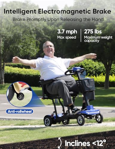 Mobility Scooter for Adults, Seniors - 37.5 lbs Ultra Lightweight Folding Mobility Scooters for Seniors Airport Approved, All Terrain 4 Wheel Motorized Scooter for Travel, 275 lbs Capacity, Blue