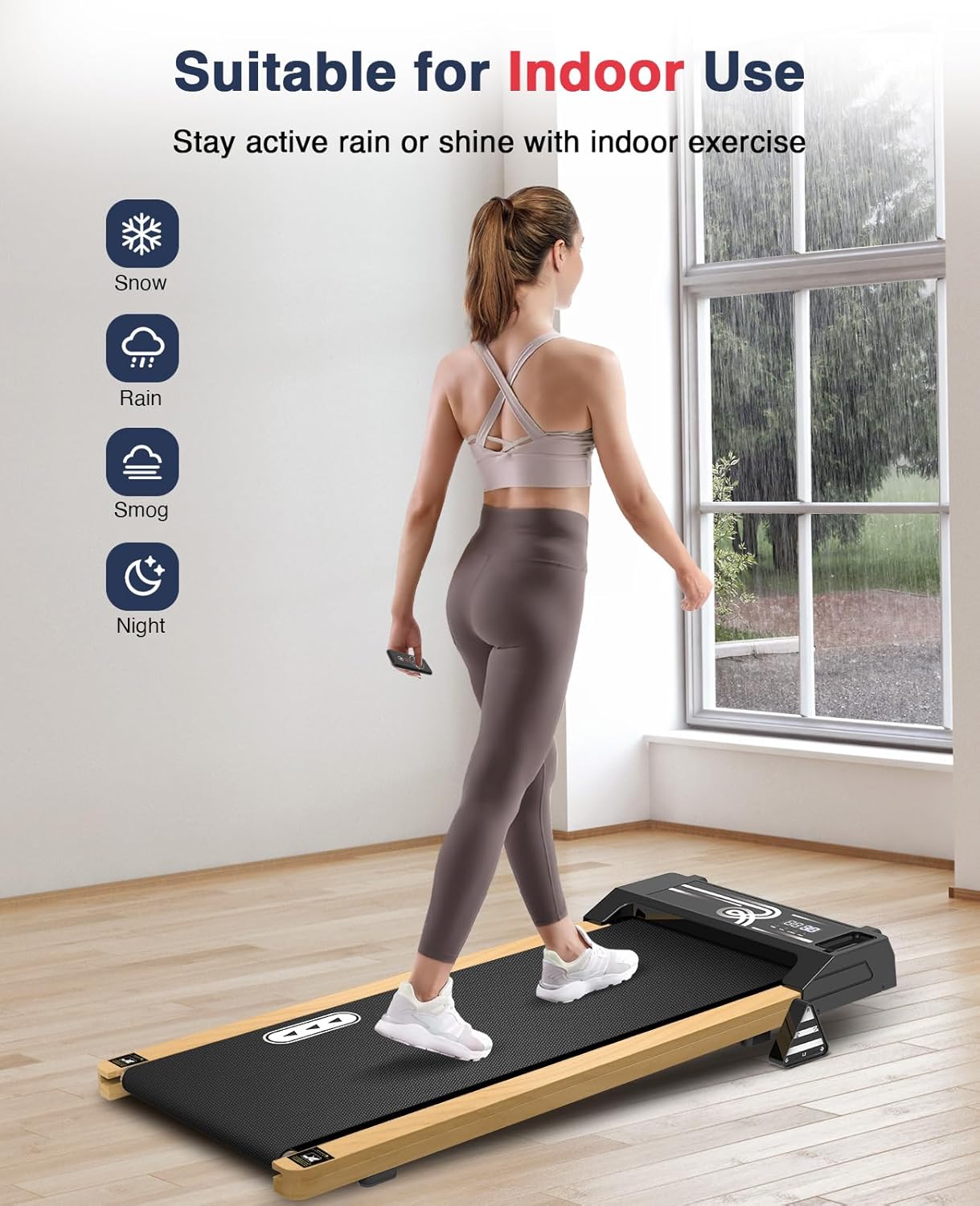 REDLIRO Wood Walking Pad with Incline - Wooden Under Desk Treadmill for Office Home - Mini Treadmills with 265lbs Capacity - Portable Compact Jogging Machine with Remote Control - Installation-Free
