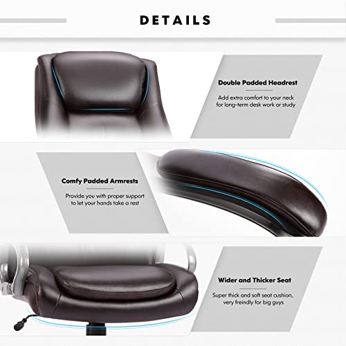 COLAMY Big and Tall Office Chair 400lbs-Heavy Duty Executive Computer Desk Chair with High Back, Metal Base, Back Support for Heavy People-Brown