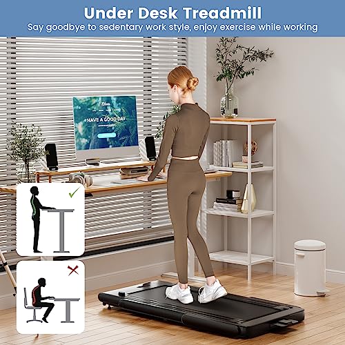 Goplus 2 in 1 Under Desk Treadmill, 2.25HP Superfit Folding Treadmill with Touch Panel Control, App Control, Remote Control, Bluetooth Speaker, Foldable Walking Treadmills for Home Office