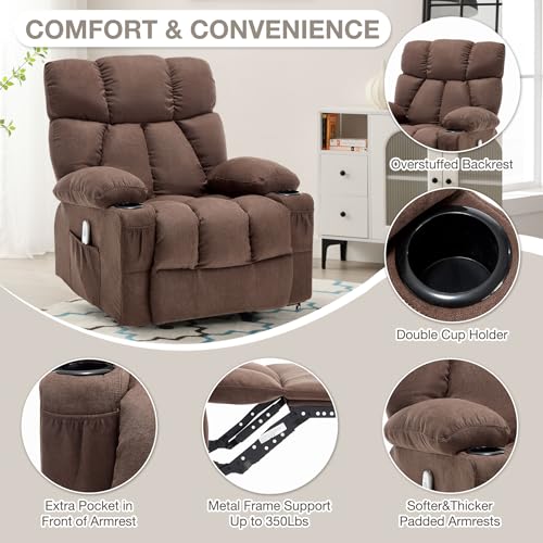 Massage Rocker Recliner Chair with Heat and Vibration Ergonomic Rocking Lounge Chair for Living Room Comfy Overstuffed Recliner with 4 Side Pockets,2 Cup Holders, USB Charge Port, Grey