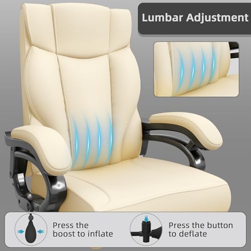500LBS Big and Tall Executive Office Chair, Wide Seat Heavy Duty Leather Office Chair with Lumbar Support and Comfy Arms, Ergonomic High Back Computer Desk Chair for Home Office (Black)