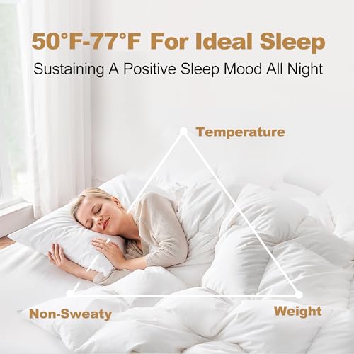 DownAero™ Goose Down Comforter King Size 100% Egyptian Sateen Cotton, 900 Fill Power Medium Warmth for All Season Duvet, White