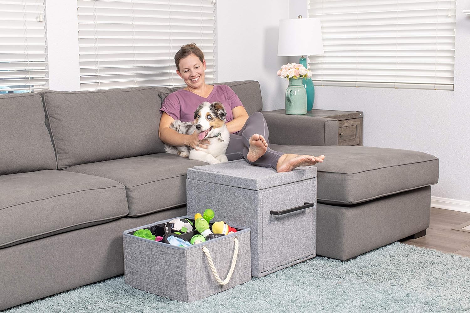 PetFusion Multi-Purpose Pet Stairs, Foldaway Cat & Dog Steps. Ottoman & Dog Toy Basket & Storage, Great Dog & Cat Window Perch (18x18x18��) Perfect Pet Steps for Couch, Bed, or Window. 1 Year Warr Pack of 2
