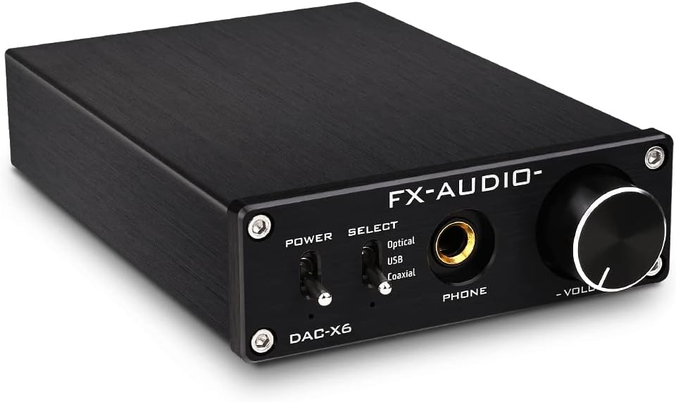 FX-Audio DAC-X6 Mini HiFi 2.0 Digital Audio Decoder DAC Input USB/Coaxial/Optical Output RCA/Headphone Amp 24Bit/96KHz DC12V (Black)