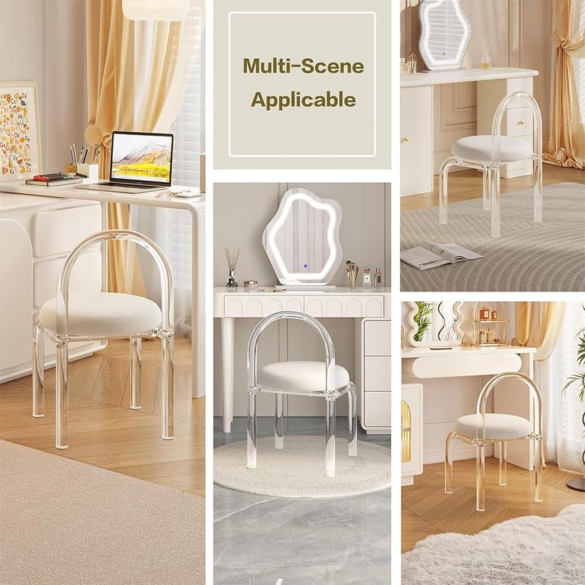 Acrylic Transparent Modern Chair Transparent Fluid Style, Casual Light Luxury Dining Chair, Bedroom Makeup Chair, Weight Capacity 330 Lb,Grey