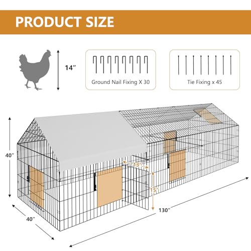 Metal Chicken Coop 87"×40" with Cover Chicken Run Pen for Yard Outdoor Large Portable Chicken Playpen Enclosure Rabbit Small Animal Dog Poultry Cat Cage Duck Hen (130" L x 40" W x 40" H)
