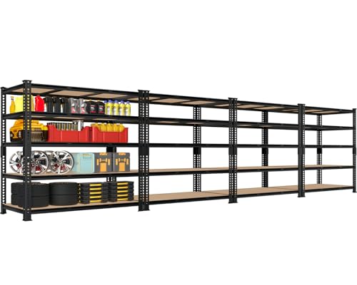 5 Tier Garage Storage Shelves - 32" W x 16" D x 63" H Adjustable Heavy Duty Metal Shelving Unit, Garage Shelving Utility Storage Rack for Basement, Pantry, Kitchen, Black, 2 PCS