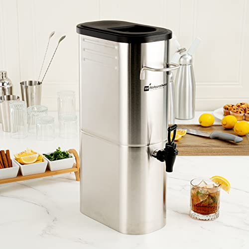 Restaurantware Bev Tek 3 Gallon Iced Tea Dispenser 1 Slim Design Iced Tea Server - No-Drip Spigot Cold & Hot Drink Friendly Silver 13/0 Stainless Steel Iced Beverage Dispenser With Handles