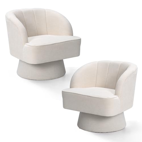 Swivel Barrel Chair Modern 360 Degree Round Swivel Accent Chair Comfortable Upholstered Linen Fabric Swivel Arm Chair Sofa Chair for Living Room Bedroom Office (Beige)