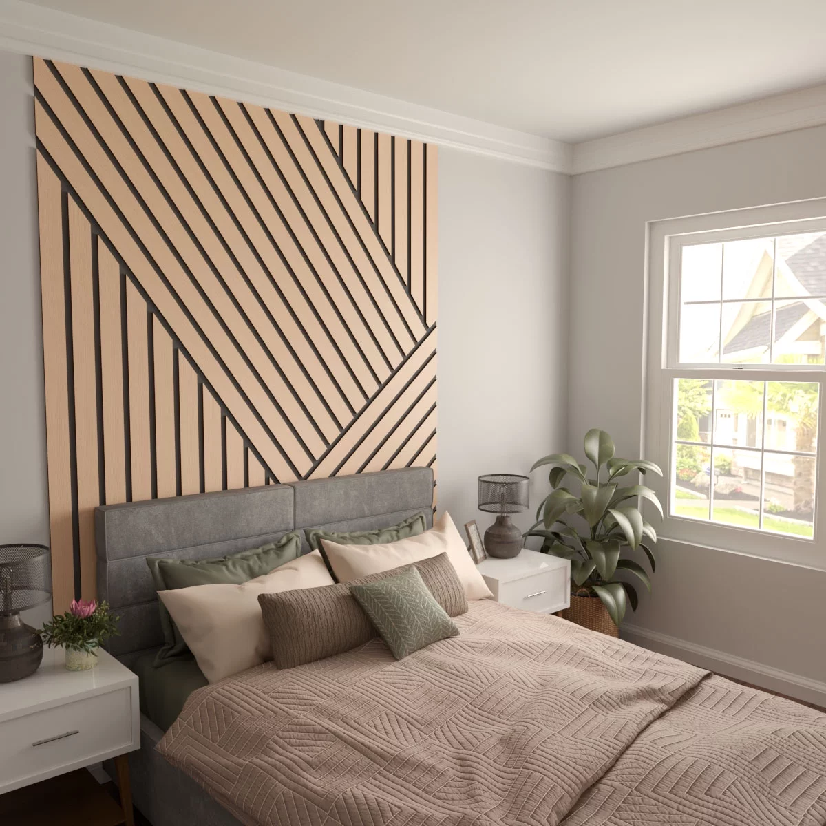 Ekena Millwork 94"H x 3/8"T Adjustable Wood Slat Wall Panel Kit w/ 3"W Slats, Alder (contains 15 Slats)