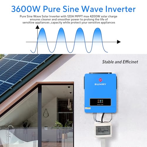 SUMRY 3600W Solar Inverter Charger, DC 24V to AC 110V Hybrid Inverter with Built-in 120A MPPT Controller, Pure Sine Wave PV Power Converter, Supports Battery-Less or AGM Lithium Battery