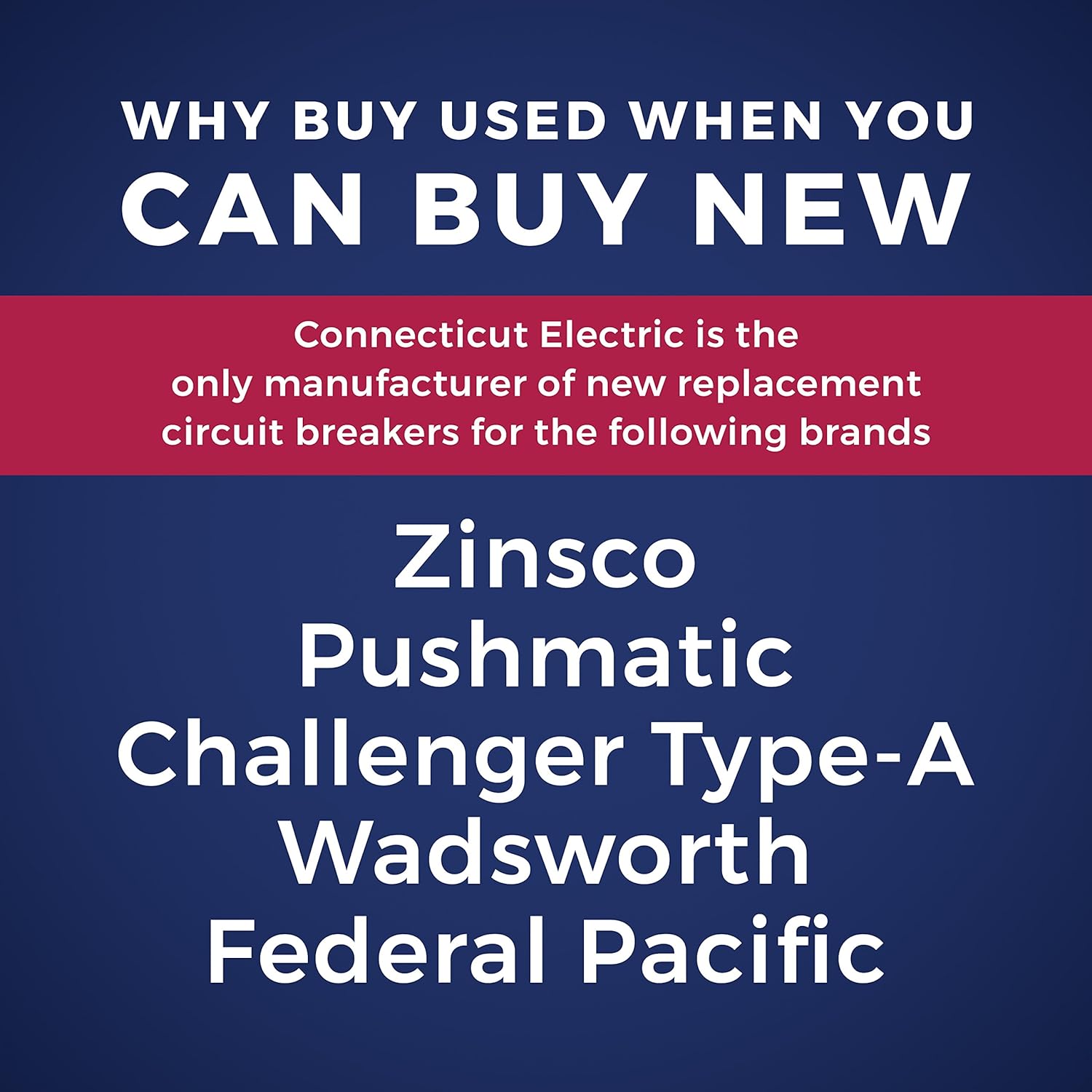 UBIA250NI-New Wadsworth Type A Replacement. Two Pole 50 Amp Circuit Breaker Manufactured by Connecticut Electric.