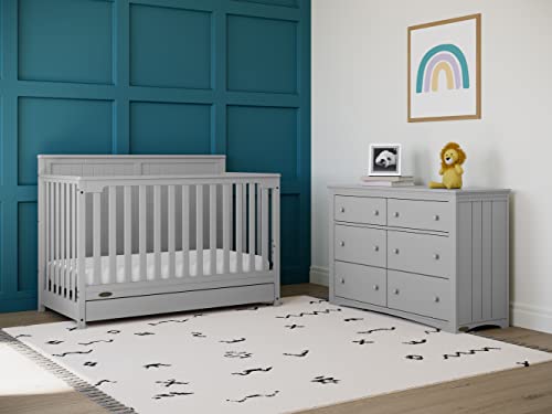 Graco Hadley 5-in-1 Convertible Crib with Drawer (White) – GREENGUARD Gold Certified, Crib with Drawer Combo, Full-Size Nursery Storage Drawer, Converts to Toddler Bed, Daybed