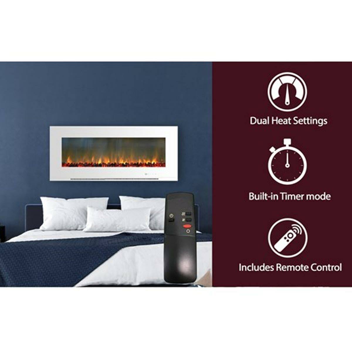 Cambridge Metropolitan Wall-Mount Electric Fireplace with Burning Log Display, White