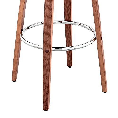 Armen Living Daxton Mid Century Modern Swivel Bar Stool for Kitchen Island Counter in Cream Faux Leather and Walnut Wood, 26" Seat Height