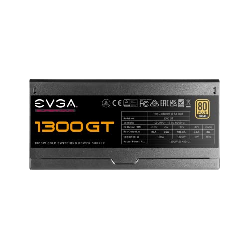 EVGA 1000 GT, 80 Plus Gold 1000W, Fully Modular, Eco Mode with FDB Fan, 100% Japanese Capacitors, 10 Year Warranty, Includes Power ON Self Tester, Compact 150mm Size, Power Supply 220-GT-1000-X1