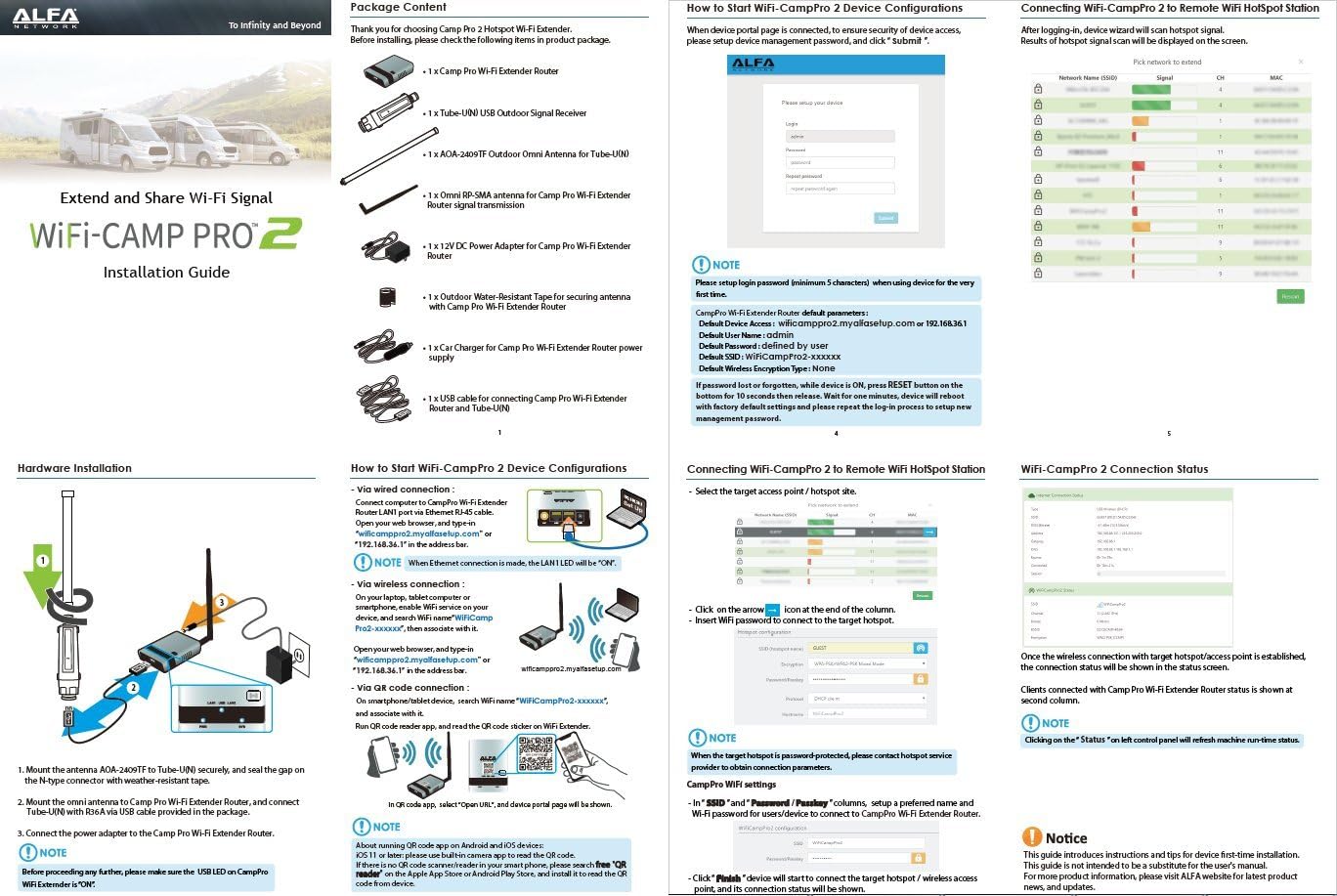 Alfa WiFi Camp Pro 2 Long Range WiFi Repeater RV kit R36A/Tube-(U) N/AOA-2409-TF-Ant