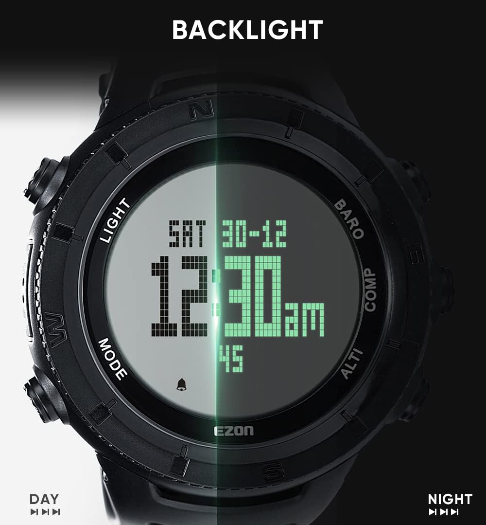 EZON Digital Watch Altimeter Barometer Compass Climbing Trekking Camping Sport Waterproof Military Watch Outdoor Hiking Watch H001H13