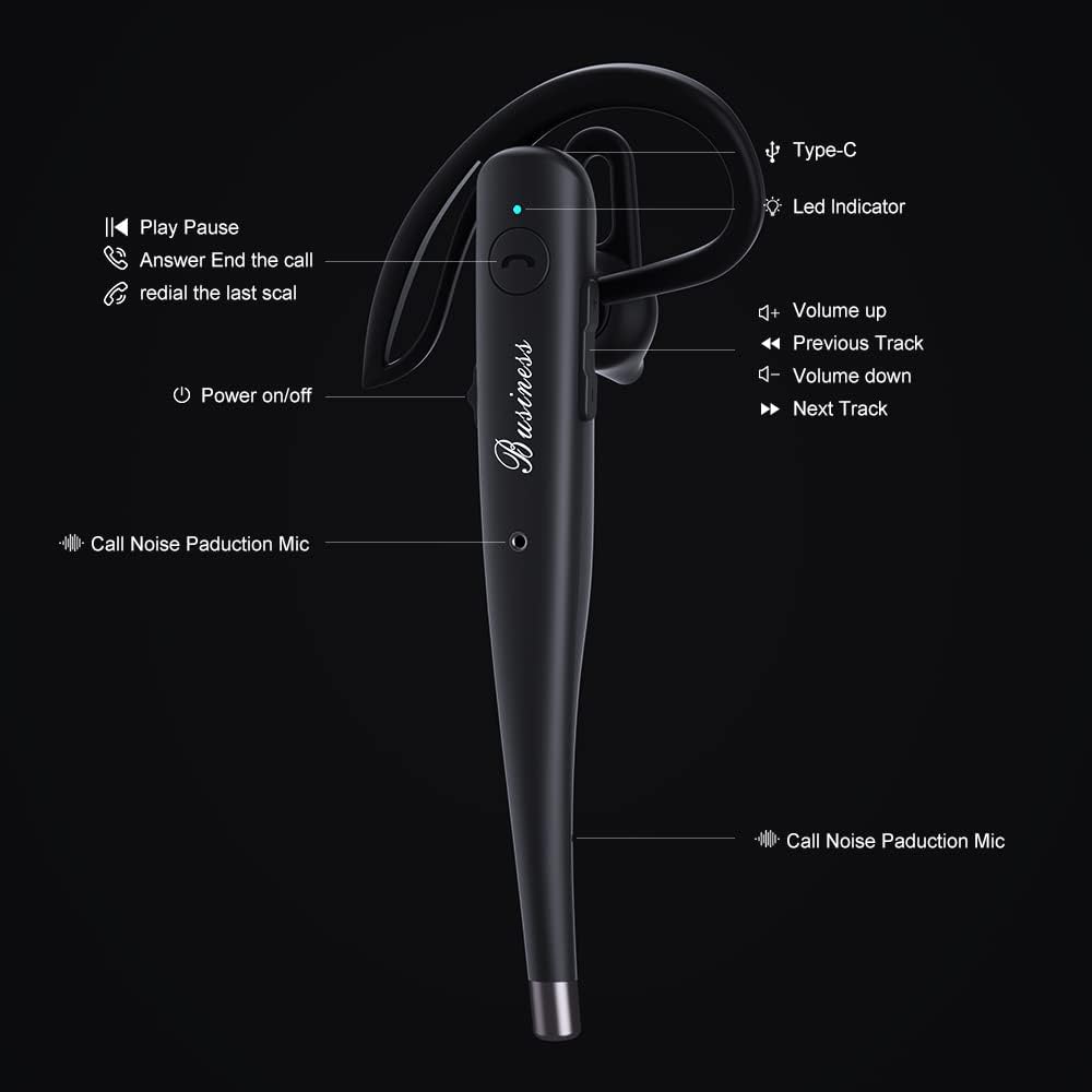 Bluetooth Headset V5.1 with Mic Bluetooth Headset Built-in Active Noise Cancelling Dual Microphone Wireless Headset, Truck Driver Bluetooth Headset Suitable for All Kinds of Smartphones,
