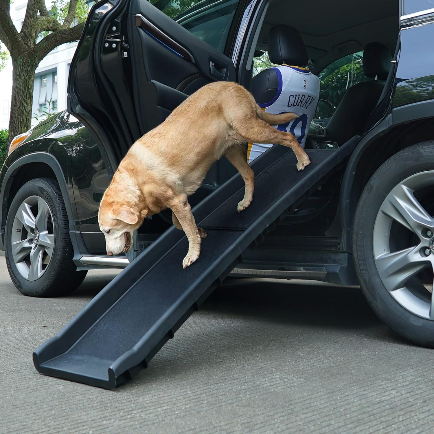 62”L Heavy Duty Portable Folding Dog Ramps for Large Dogs SUV, Truck Car Ramp Stairs Step Ladder for Pet, Non-Slip Design for Pool Boat