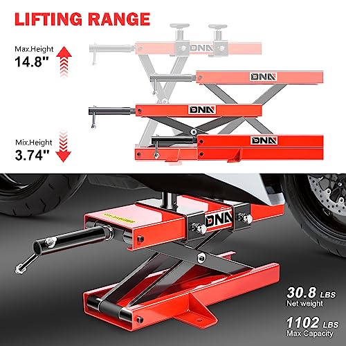 DNA MOTORING Motorcycle Lift Table 1000lbs Capacity Motorcycle Support Stand L 86.2in x W 22in Motorcycle Lift Jack Lifting Range 7.2-30.3in Black TOOLS-00780