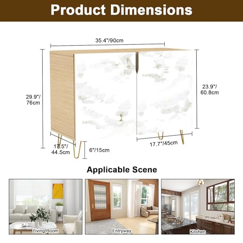 Mid Century Sideboard Buffet Kitchen Storage Cabinet with 2 Doors texture golden veins natural pattern for Abstract black white gold Cupboard Console Table Bar Cabinet for Dining Room Hallway