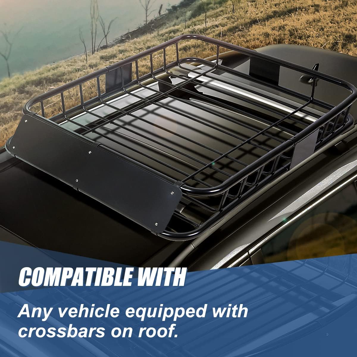 48 x 40 Inches Mild Steel Roof Rack Top Mount Travel Cargo Carrier Basket, Black