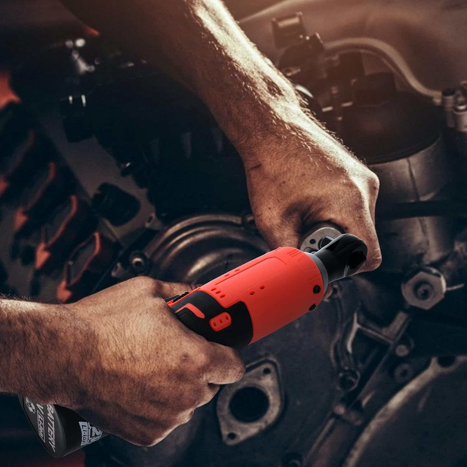 12V 3/8" Cordless Electric Ratchet Wrench Set Right Angle Tool Lithium Battery Rechargeable Fast Truss High Torque Pure Copper Motor Variable Speed Trigger High Performance Pack of 2
