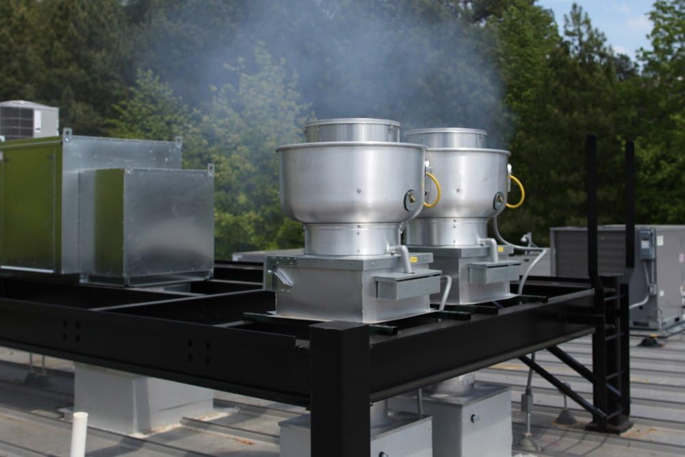 Stainless Steel Commercial Exhaust Only Hood System, Includes Stainless Steel Exhaust Only Hood, Rooftop Exhaust Fan, and Roof Curb (4' Wall Exhaust Only Hood & Fan)